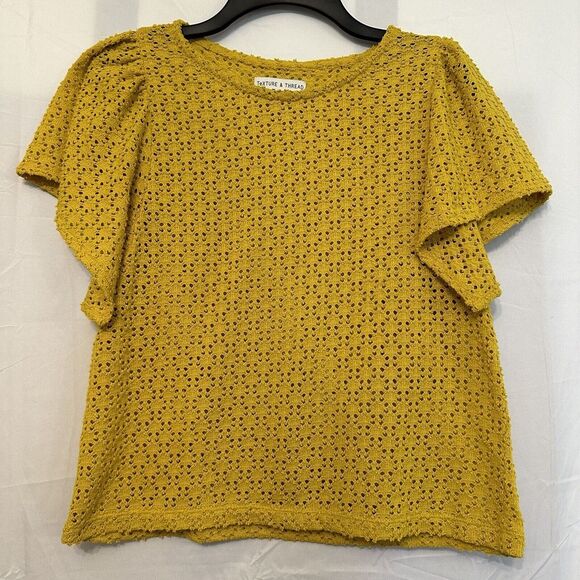 Madewell Tops - Madewell Texture & Thread Size Small Yellow Eyelet‎ Flutter Short Sleeve Top